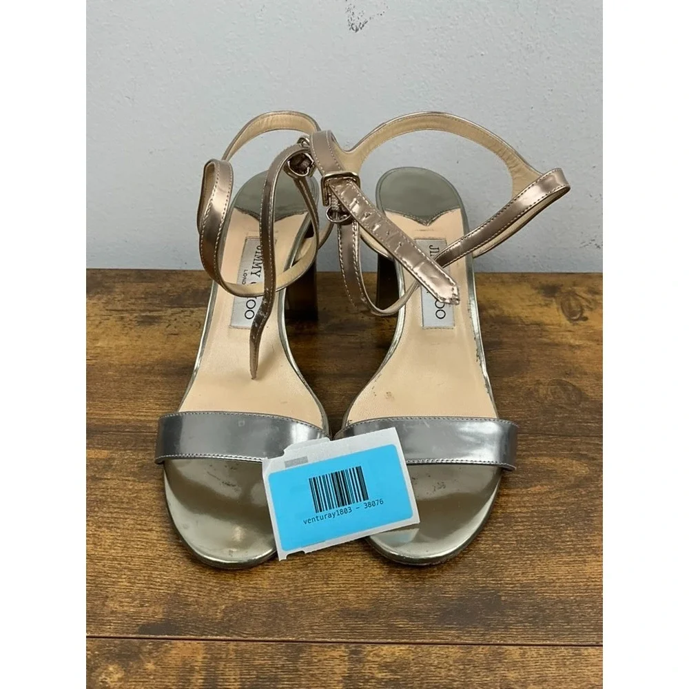 Jimmy Choo Metallic Block Heel Sandals Women's Size 39.5 US 9.5 Luxury Designer